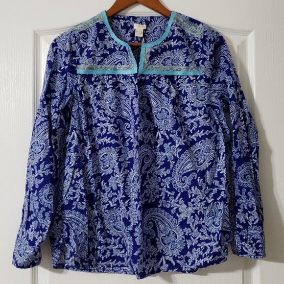 J. Crew Tops - J. Crew Printed Paisley Peasant Top